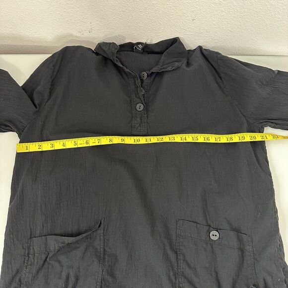 Focus Casual Life Shirt Top Womens Medium Black Gauze Minimalist Pockets Boxy - Picture 10 of 12